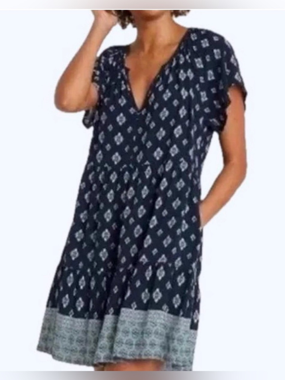 M • Navy and White Knox Rose babydoll dress boho dress